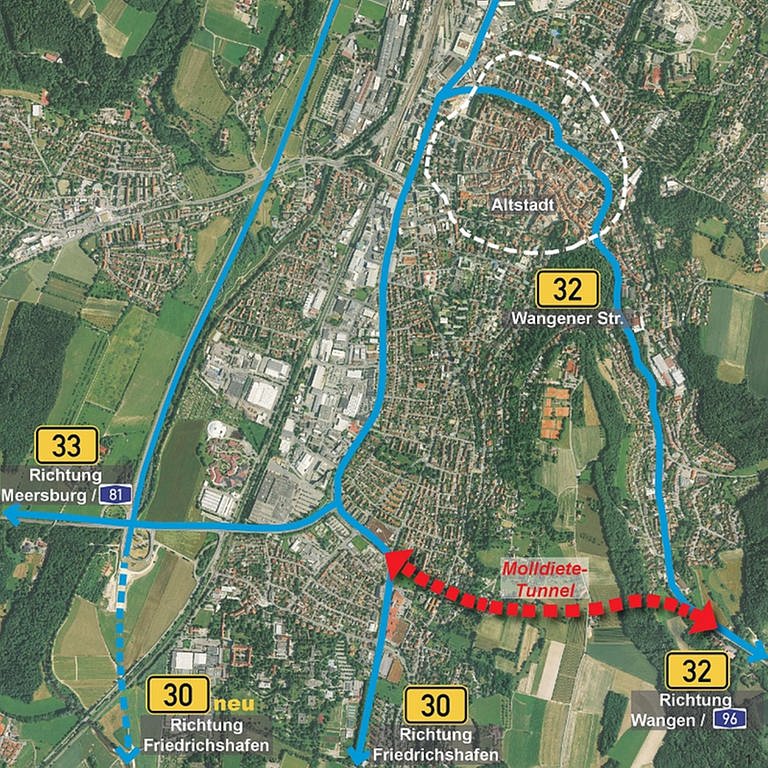 Möglicher Verlauf des Molldiete-Tunnels bei Ravensburg